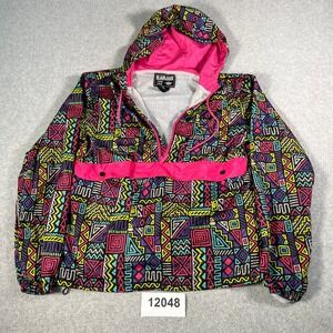 Vintage 90s Blackjack Windbreaker Jacket Mens Medium Multicolor Geometric Hooded